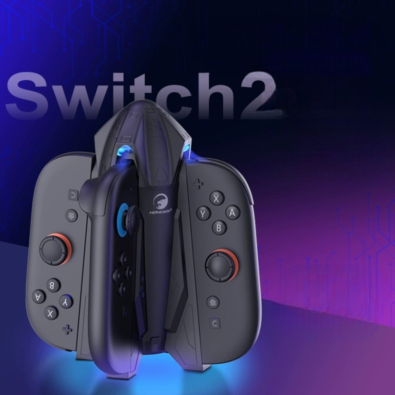 HONCAM Switch Joy-Con Charging Dock with Magnetic Alignment, 7-Color Ambient Light, Protective Cover Support & Storage Organizer - cabestdeal