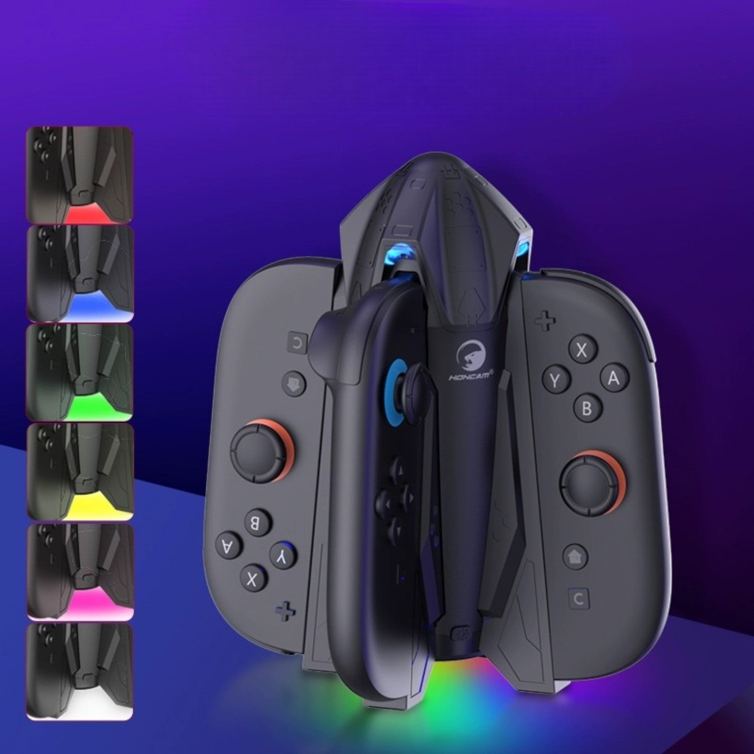 HONCAM Switch Joy-Con Charging Dock with Magnetic Alignment, 7-Color Ambient Light, Protective Cover Support & Storage Organizer - cabestdeal