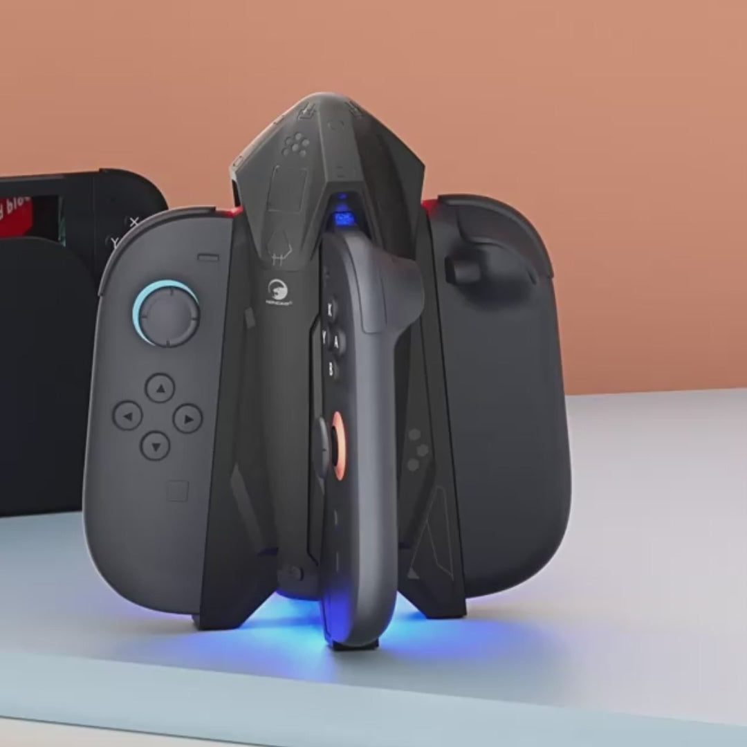 HONCAM Switch Joy-Con Charging Dock with Magnetic Alignment, 7-Color Ambient Light, Protective Cover Support & Storage Organizer